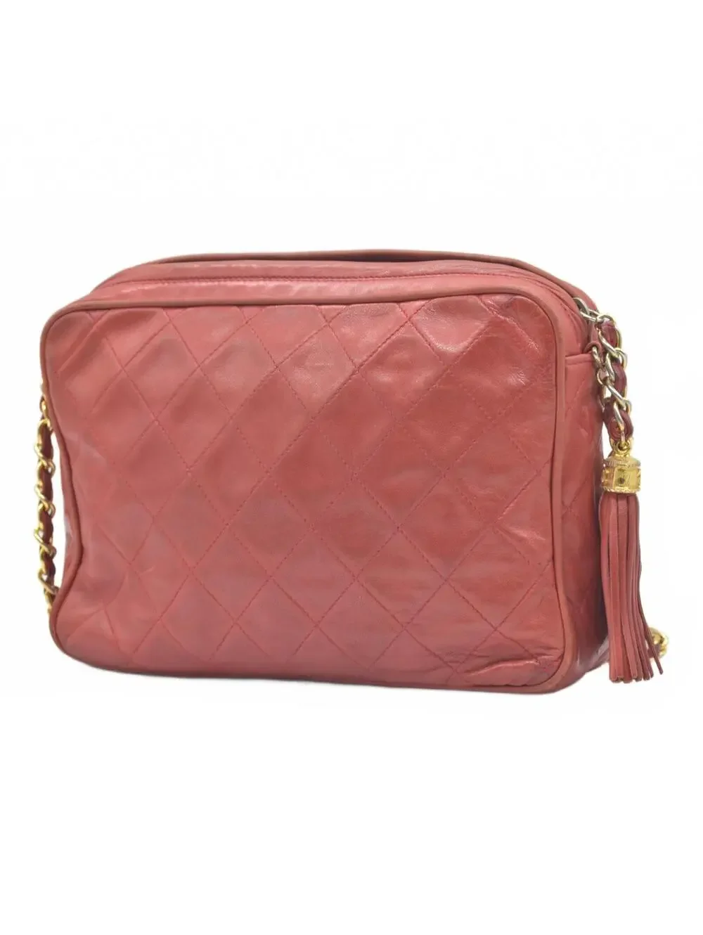 1986-1988 Chanel Red Lambskin Tassel CC Fringe Camera Bag